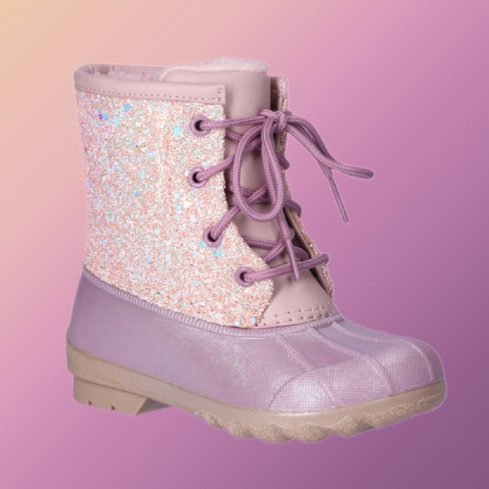 Toddler Girls Glitter Water & Skid Resistant Temp Rated Winter Duck Boots Size 9